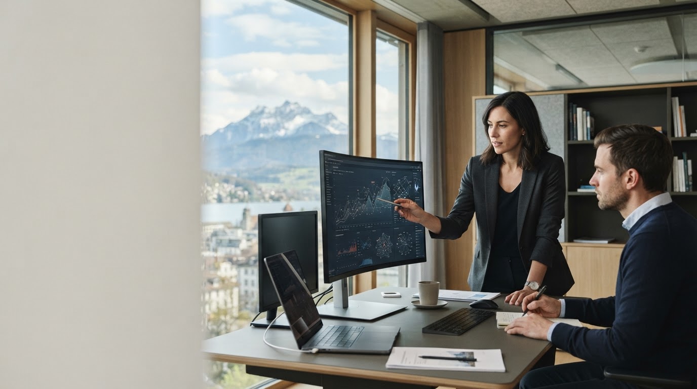Swiss Apex AI abstract visualization of predictive data models used for investment analysis
